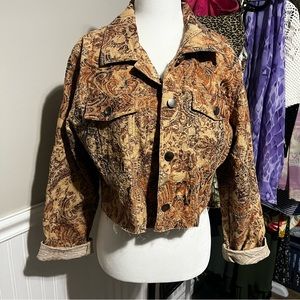 Vintage Warm Toned Paisley Cut Off Raw Hem Jacket